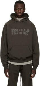 新品未使用 【L】 2023 FOG - Fear Of God Essentials Raglan Hoodie Pullover Gray Off-black 黒 フィアオブゴッド フーディ パーカー