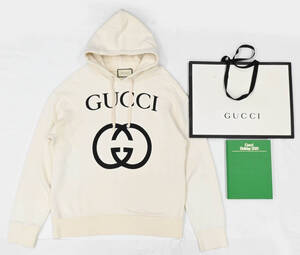 R292★良品 GUCCI グッチ インターロッキング G ロゴプリント フーデッド スウェット パーカー プルオーバー XL 白 おまけ クリーニング済