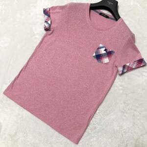 BURBERRY BLACK LABEL バーバリブラックレーベル ピンク 半袖 Tシャツ 裏地ノバチェック柄 ホースロゴ サイズ2 M 