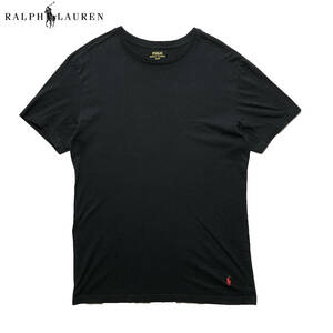 USA 古着 ポロ ラルフローレン 刺繍ロゴ クルーネック Tシャツ 無地 メンズL ブラック POLO RALPH LAUREN 黒色 BA2570