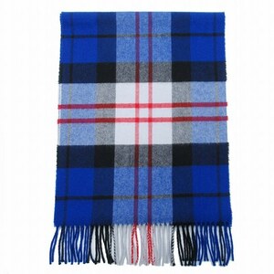 美品 ジョンストンズ Johnstons カシミヤ100％ チェック マフラー 中判ストール ショール 総柄 Woven Scarf 190x35cm ブルー グレー/■U62