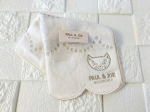 新品 タグ付き ★ PAUL&JOE ACCESSOIRES タオルハンカチ 猫柄 ホワイト ★ ミニタオル ポール&アクセソワプレゼント お返し