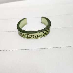 1円スタート Christian Dior クリスチャンディオール ブレスレット バングル ラインストーン ロゴ アクリル グリーン 250121-647-4