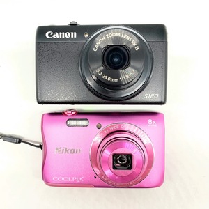 【J-21】通電確認済　美品　Canon　PowerShot　S120　PC2003　Nikon　COOLPIX　S3700　ブラック　ピンクカラー　デジカメ2台　現状品