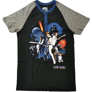 スターウォーズ　ヘンリーネックTシャツ　Sサイズ　男女兼用サイズ　star wars　ラグランスリーブ　グレー×黒　映画T　ムービーTシャツ