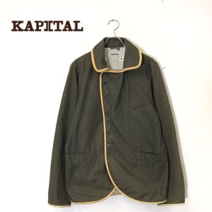 1N1687-T◆old◆KAPITAL キャピタル ステンカラーコート シングルボタン レザー切替◆size3 カーキ メンズ トップス コットン100