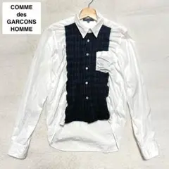 COMMEdesGARCONS HOMME チェック 異素材 ギャザー シャツ