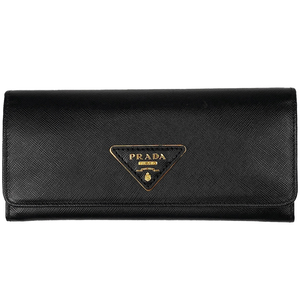 プラダ PRADA ロゴプレート 二つ折り 長財布 サフィアーノレザー ネロ(ブラック) 1M1132 レディース 【中古】