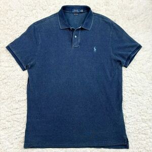 『名作！』Polo Ralph Lauren ポロ ラルフローレ 藍染 インディゴ 鹿の子ニット 半袖 ポロシャツ XL カスタムスリムフィット 国内正規品