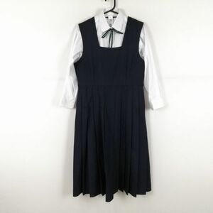 1円 ジャンパースカート 紐タイ バスト86 ウエスト76 冬物 女子 学生服 中学 高校 紺 制服 中古 ランクB EY1317