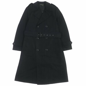 美品▼DOLCE&GABBANA ドルチェ＆ガッバーナ 裏地ドット柄 ロング丈 トレンチコート ブラック 44 イタリア製 正規品 メンズ