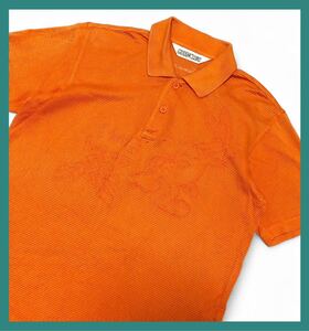 1073◆GREENCLUBS グリーンクラブ ◆ロゴ バッグスバニー刺繍 ボーダー織り柄 コットン 半袖 ポロシャツ オレンジ 1