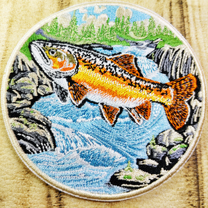 トラウト 刺繍パッチ アイロンオン TR04 [●匿名配送●ニジマス 鱒 魚 釣り 毛針 フライ フィッシング]