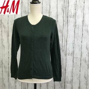 H＆M　エイチアンドエム　カーディガン　165/88Aサイズ　モスグリーン　シックな色味　シンプルなデザイン　G-105　USED