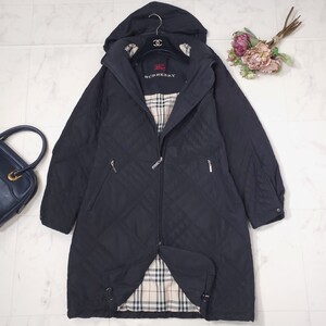 希少美品★バーバリー BURBERRY★ノバチェック総柄★フード収納可能*中綿★オーバーサイズ★キルティング*ロングコート 黒 〜SIZE 7〜