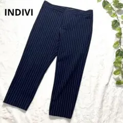 INDIVI 7分丈パンツ ストライプ ネイビー レディース 42