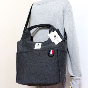 ★ルコック le coq sportif 新品 便利 ポケットいっぱい シンプル ショルダー トートバッグ BAG 鞄 バッグ 濃灰 [36246-030] 一 六★QWER