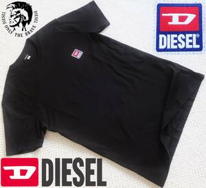 新品★ディーゼル DIESEL★セクシーな ブラック Tシャツ★ホワイト レッド ブルー ロゴパッチ★クルーネック 黒 XL☆340