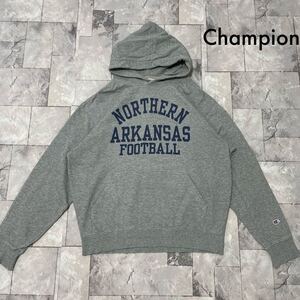 Champion チャンピオン バータグ 復刻 sweat hoodie スウェットパーカー カレッジロゴ Foot ball ビッグシルエット グレー 玉FL3681