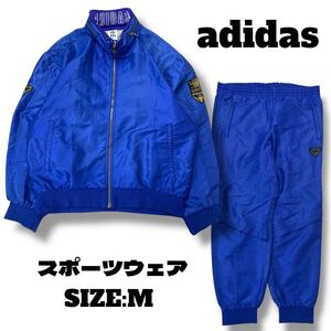 【上下セット】80s 90s adidas アディダス デサント製 セットアップ ジャージ トラックジャケット トレフォイルロゴ レトロ ブルー M