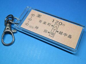 N3100／有楽町・神田←八丁堀→越中島／京葉線／平成8年8月8日「八」がつく駅名／本物のB型硬券（未使用乗車券）キーホルダー／23401