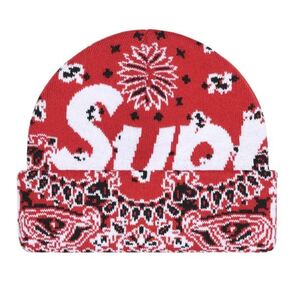 新品未使用品 Supreme Big Logo Beanie Red Bandana 24FW 赤 レッド バンダナ ビッグロゴ ビーニー ベージュ ニット帽子