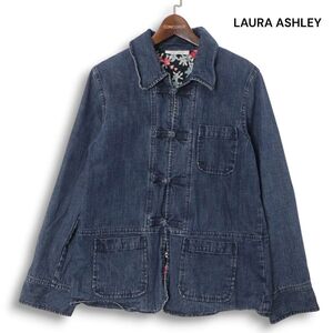 LAURA ASHLEY ローラアシュレイ 通年 裏地花柄♪ USED加工 デニム チャイナ シャツ ジャケット Sz.F レディース　K5T00150_1#O