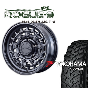 FARM ROGUE-9 マットブラック 16×6J/5H -5 ヨコハマ ジオランダー MT+ ワイルドトラクション 7.00R16 4本セット