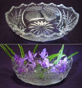 ★クリスタルガラス オーバル 小鉢 氷皿 フラワーベース バスケット ボウル 花瓶 ポプリ入★《検》フルーツコンポート コンポートアイス