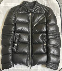 最終値下 MONCLER モンクレール GARREL 0 ラムレザー ダウン シングルライダース バイカー Wジップ ブラック 正規品 メンズ 美品