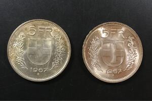 外国銀貨　スイス　5フラン銀貨　1967年　2枚 まとめ　　27-30