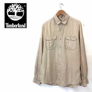 G1073-U-N◆Timberland ティンバーランド シャツ 長袖 無地 胸ポケット アウトドア カジュアル アメカジ◆size M ベージュ 麻100%