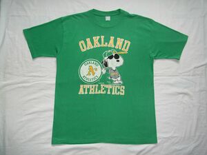 ☆ 80s ビンテージ MLB OAKLAND ATHLETICS オークランド・アスレチックス × Snoopy スヌーピー Tシャツ 緑 ☆USA古着 ARTEX 70s 90s OLD