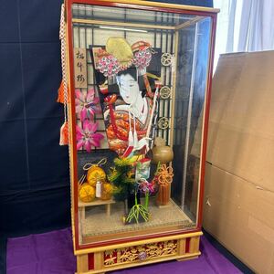 ◆中古 正絹羽子板 押絵羽子板 コレクション オルゴール付 ガラスケース付 置物 飾り 和風 インテリア 昭和レトロ 135-89