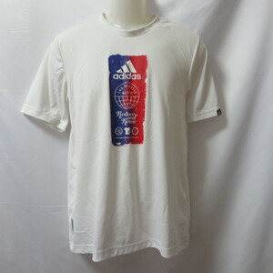 古着 メンズL adidas/アディダス ポリエステルTシャツ 半袖 スポーツ ジョギング トレーニング ホワイト GL3262