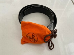 【HERMES】　エルメス　ベルト　白×黒リバーシブル　H金具シルバー　９０　美品