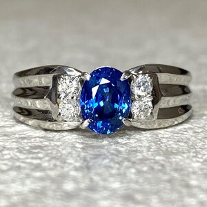 ☆【KJC】鑑別書付き Pt900(プラチナ） ブルーサファイア 1.19ct/ダイヤモンド 0.17ct　リング　指輪　サイズ約13番　