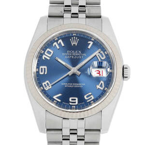 ロレックス デイトジャスト 116234 ブルー コンセントリック 5列 ジュビリーブレス D番 中古 メンズ 腕時計