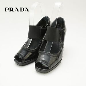 PRADA プラダ 35 22.0 パンプス イタリア製 ウェッジソール オープントゥ エナメル 黒 ブラック/RC117