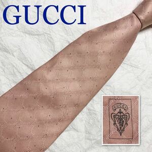 GUCCI グッチ　ネクタイ　インターロッキングG ディアマンテ　ドット　GG総柄　シルク100% イタリア製　ピンク