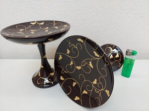 高月　寛通型　豪華　タメ塗　唐草蒔絵　木製品　五寸　径１４６ミリ　一対　デッドストック　アウトレット　仏具　供物　仏壇　お内仏