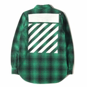 OFF-WHITE オフホワイト シャツ サイズ:XXS 16AW アロープリント ヘビー ウール チェック シャツ WOOL TARTAN SHIRT グリーン ブラック