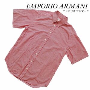 【送料無料】【美品】EMPORIO ARMANI エンポリオ アルマーニ メンズ 半袖 シャツ トップス ギンガム　チェック　レッド　赤　38 / 15