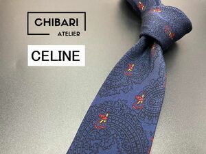 【美品】CELINE　セリーヌ　ペイズリー柄　ネクタイ　3本以上送料無料　ネイビー　0804017