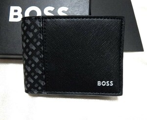 未使用保管品　『BOSS』モノグラムブラック二つ折り財布　　　カード入れ札入れポケット