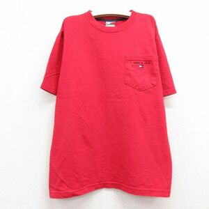 古着 トミーヒルフィガー 半袖 ビンテージ ブランド Tシャツ キッズ ボーイズ 子供服 90s ワンポイントロゴ 胸ポケット付き コットン クル