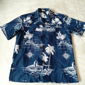 む270 Royal Creations サイズS コットン アロハシャツ ブルー Made in Hawaii 洋服