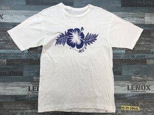 メンズ レディース ハイビスカス プリント コットン 半袖Tシャツ 白青