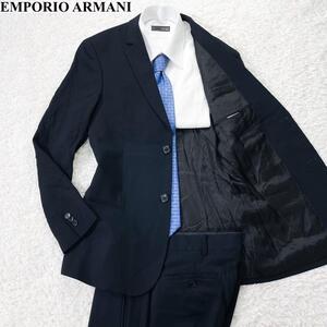 【美品】EMPORIO ARMANI エンポリオアルマーニ スーツ セットアップ 背広 シングル 2B 二つボタン 黒タグ 表記サイズ44 (M相当) 黒 メンズ