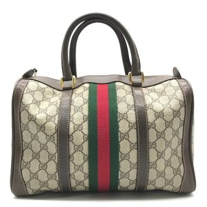 1円 良品 GUCCI グッチ GGスプリーム シェリーライン ヴィンテージ ハンド ミニ ボストン バッグ レザー PVC レディース ブラウン a6460